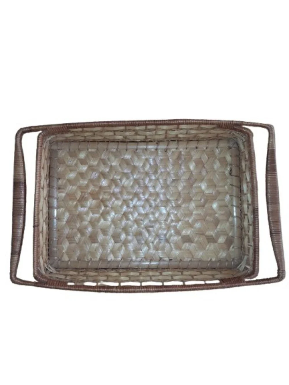 Vintage Rattan Tray Basket MCM Handwoven